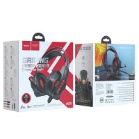 HOCO W102 USB/3.5mm Wired LED Gaming Stereo Headset With Microphone For PC - Red