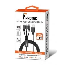 Protec DM149 USB to 3-in-1 Micro/Lightning/-C Cable - 1.5m lenght